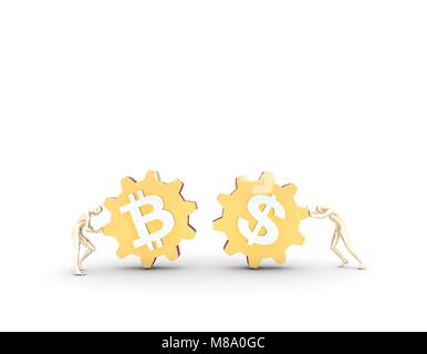 La coopération financière, la coopération et l'influence entre les engrenages,dollar et bitcoin Banque D'Images