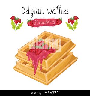 Gaufres Belges avec de la confiture sur fond blanc Illustration de Vecteur