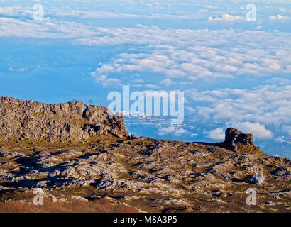 Pit cratère de Pico Alto au sommet du Pico, l'île de Pico, Açores, Portugal Banque D'Images