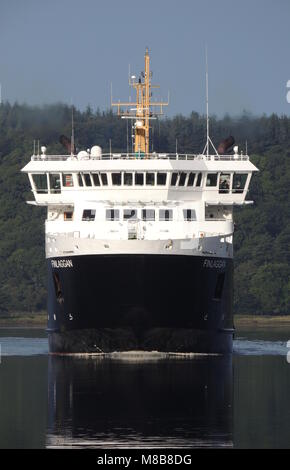 Caledonian MacBrayne MV du Finlaggan arrivant au Terminal de Ferry Kennacraig sur la péninsule de Kintyre en ARGYLL & BUTE. Banque D'Images