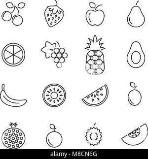 Icônes de fruits fine ligne Vector Illustration Set Illustration de Vecteur