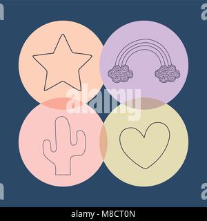 Icon Set d'objets mignons sur fond bleu, design coloré. vector illustration Illustration de Vecteur