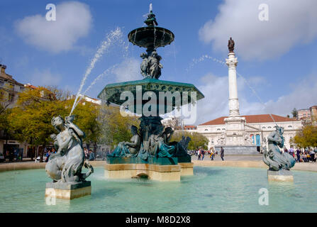 Praca do Rossio de Lisbonne, également connu sous le nom de la Place Rossio Banque D'Images