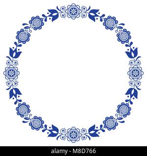 L'art folklorique scandinave, werteth floral frame ronde ornementales vector design, avec des fleurs en cercle, composition ethnique Illustration de Vecteur