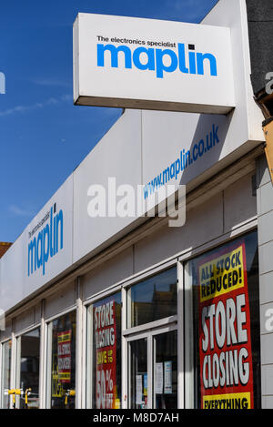 Maplin, magasin spécialisé en électronique, en administration. London Road, Southend on Sea, Essex, Royaume-Uni. Fermeture des activités Banque D'Images