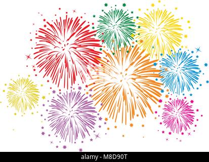 D'artifice coloré vecteur avec des étoiles et des étincelles sur fond blanc Illustration de Vecteur