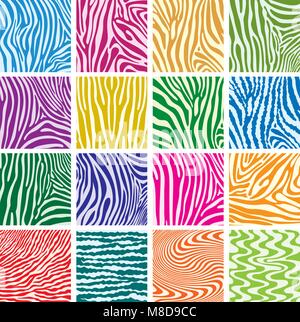 Vector set de textures de la peau colorée de zebra Illustration de Vecteur