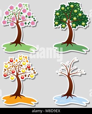 Vector set des pommiers en quatre saisons Illustration de Vecteur