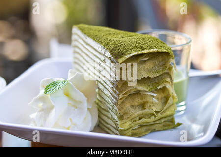 Thé vert matcha gâteau au fromage gâteau Banque D'Images