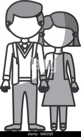 Silhouette sans visage femme couple ombrage monochrome avec les cheveux courts dans l'habillement et l'homme en costume formel avec les mains prises Illustration de Vecteur