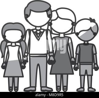 Silhouette sans visage ombrage monochrome groupe familial pris mains Illustration de Vecteur