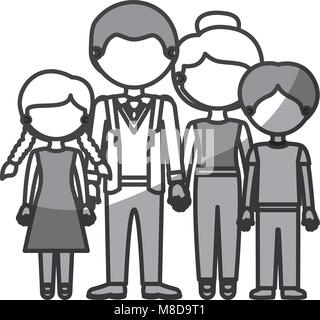 Silhouette sans visage ombrage monochrome en groupe famille costume décontracté Illustration de Vecteur