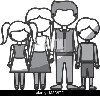 Silhouette sans visage ombrage monochrome groupe familial dans les tenues et pris les mains Illustration de Vecteur