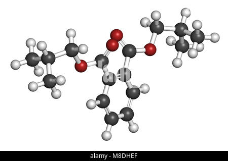 Phtalate de diisobutyle (DIBP) molécule de plastifiant. Le rendu 3D. Les atomes sont représentés comme des sphères classiques avec codage couleur : blanc (hydrogène), location de Banque D'Images