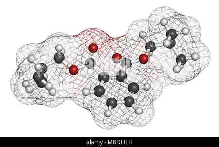 Phtalate de diisobutyle (DIBP) molécule de plastifiant. Le rendu 3D. Les atomes sont représentés comme des sphères classiques avec codage couleur : blanc (hydrogène), location de Banque D'Images