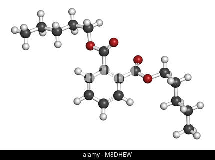 Di-n-pentyl phtalate (DNPP) molécule de plastifiant. Le rendu 3D. Les atomes sont représentés comme des sphères classiques avec codage couleur : blanc (hydrogène), ca Banque D'Images