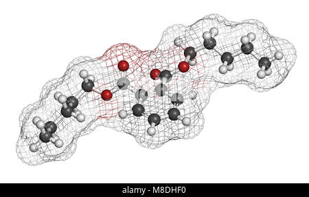 Di-n-pentyl phtalate (DNPP) molécule de plastifiant. Le rendu 3D. Les atomes sont représentés comme des sphères classiques avec codage couleur : blanc (hydrogène), ca Banque D'Images