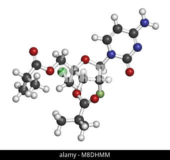 Lumicitabine LSG molécule pharmaceutique. Le rendu 3D. Les atomes sont représentés comme des sphères classiques avec codage couleur : blanc (hydrogène), carbone (gris), nitrog Banque D'Images