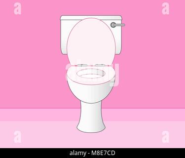 Un vecteur illustration en eps 10 format d'un blanc propre toilettes dans une salle de bains rose avec l'espace pour le texte Illustration de Vecteur