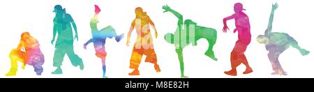 Street dance danse style urbain en silhouettes sur fond blanc, vector illustration Illustration de Vecteur