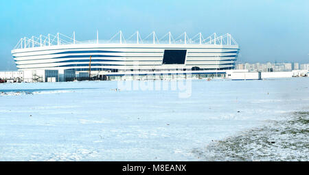 Lieu de sports, des sports, de la construction du stade de football de neige de l'hiver, de la Russie, Kaliningrad, février 2018, Coupe du monde Banque D'Images