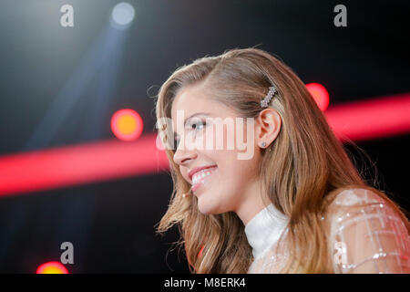 16 mars 2018, Cologne, Allemagne : La télévision-hôte à l'Swarovski Victoria RTL dance show 'Let's Dance'. Photo : afp/Vennenbernd Rolf Banque D'Images