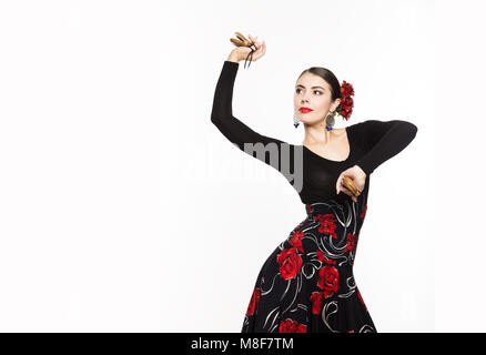 Danseuse de flamenco sur un fond clair. L'espace libre pour votre texte Banque D'Images