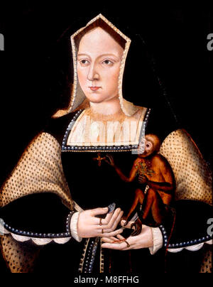 Catherine d'Aragon. Portrait de la première épouse du Roi Henry VIII d'Angleterre tenant un singe, peinture par Lucas Horenbout, c.1525. Katharine d'Aragon / Katherine d'Aragon. Banque D'Images