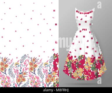 Motif mignon dans de petites fleurs et d'herbes. Arrière-plan vertical transparent. Un exemple de la tendance de la robe des maquettes. Vector illustration. Couleurs délicates plantes sur fond blanc Illustration de Vecteur