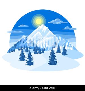 Paysage d'hiver avec les montagnes enneigées et des forêts de sapin Illustration de Vecteur