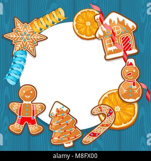 Joyeux Noël avec différents pains d'orange et de banderoles Illustration de Vecteur