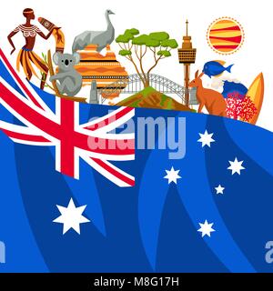 La conception de fond de l'Australie. Objets et symboles traditionnels de l'Australie Illustration de Vecteur