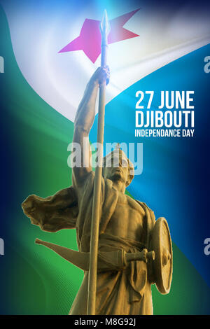Le jour de l'indépendance de Djibouti 27 juin, Palais du peuple de Djibouti, Afrique de l'Est (Palais du Peuple) statue statue guerrier Gachamaleh Banque D'Images