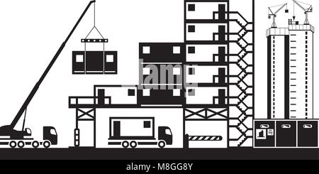 Montage de bureaux site en construction - vector illustration Illustration de Vecteur