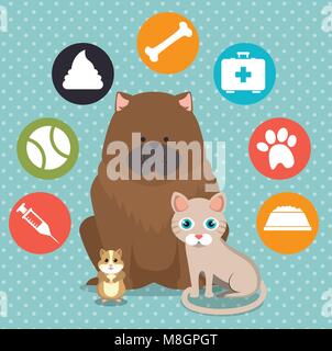 Mascottes cute pet shop icons vector illustration design Illustration de Vecteur