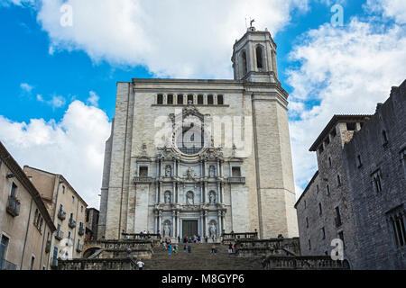 Espagne, Girona - 18.09.2017 : les escaliers de la Cathédrale Banque D'Images