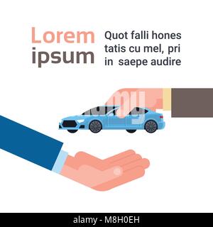 Achat Vente ou location voiture Concept, Vendeur man main Vechicle donnant au propriétaire Illustration de Vecteur