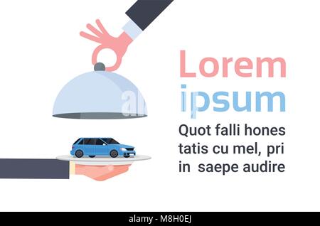 Vendeur man main Vechicle donnant sur le bac au propriétaire l'achat de voiture de location ou de vente Concept Illustration de Vecteur