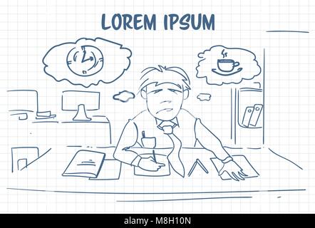 Doodle Business Man Travailler rêver de briser et de vacances Las Hand Drawn Illustration de Vecteur