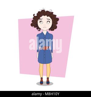 Young cute girl looking up femme triste dans toute la longueur des vêtements modernes Illustration de Vecteur