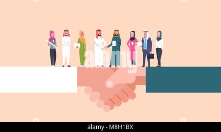 D'affaires arabes se serrer la main avec l'Équipe des affaires musulmanes, Convention d'affaires et de partenariat Concept Illustration de Vecteur