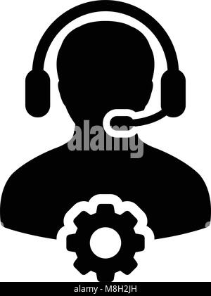 L'icône Service Homme Vecteur Profil de personne de l'opérateur avec l'Avatar de casque et symbole de Cog en soutien aux entreprises industrielles pictogramme glyphe illustrati Illustration de Vecteur