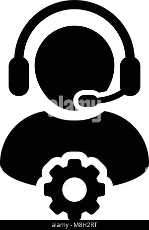 L'icône Service Homme Vecteur Profil de personne de l'opérateur avec l'Avatar de casque et symbole de Cog en soutien aux entreprises industrielles pictogramme glyphe illustrati Illustration de Vecteur