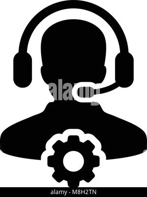 L'icône Service Homme Vecteur Profil de personne de l'opérateur avec l'Avatar de casque et symbole de Cog en soutien aux entreprises industrielles pictogramme glyphe illustrati Illustration de Vecteur