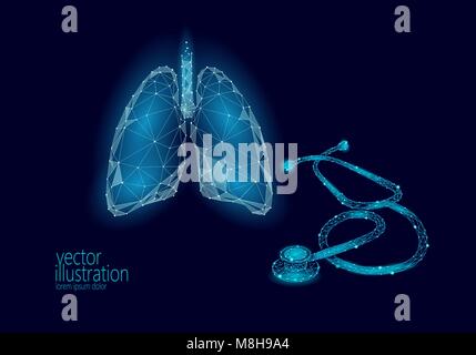 Stéthoscope médecine poly faible poumons les soins de la Journée mondiale de la tuberculose. Modèle 3D polygonale asthme médical Médecin Infirmière de recherche scientifique d'illustration vectorielle matériel Illustration de Vecteur