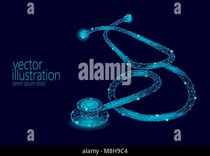 Stéthoscope médecine soins de santé poly faible Journée Mondiale. Modèle 3D polygonal la science médicale médecin infirmière de recherche d'illustration vectorielle matériel Illustration de Vecteur