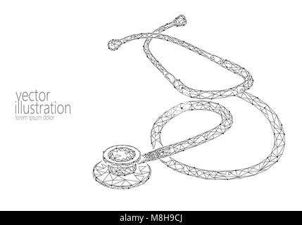 Stéthoscope médecine soins de santé poly faible Journée Mondiale. Modèle 3D polygonal la science médicale médecin infirmière de recherche d'illustration vectorielle matériel Illustration de Vecteur