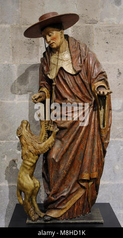 Saint Jérôme (ch. 347-419). Ermite et Docteur de l'Église, a servi comme secrétaire du pape Damase I. traducteur biblique et monastique leader. La sculpture, lime, polychrome, c.1520. Cologne, Allemagne. Schnütgen Museum. Cologne, Allemagne. Banque D'Images