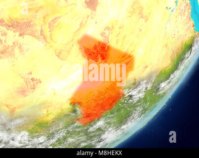 Vue du Tchad en rouge sur la planète Terre avec des nuages. 3D illustration. Éléments de cette image fournie par la NASA. Banque D'Images