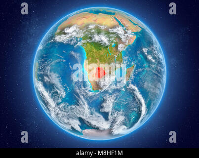 Le Botswana en rouge sur le modèle de la planète Terre avec des nuages et l'atmosphère dans l'espace. 3D illustration. Éléments de cette image fournie par la NASA. Banque D'Images